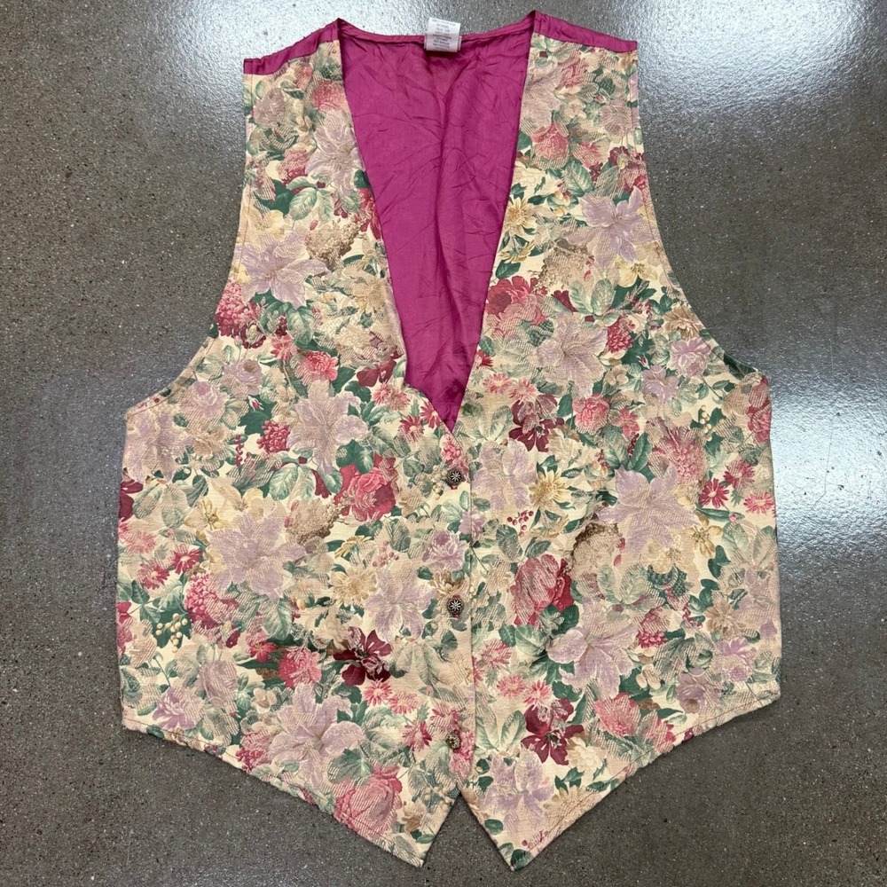 No Boundaries Plus Vintage 90s Floral Tapestry Vest Magenta Back 22W